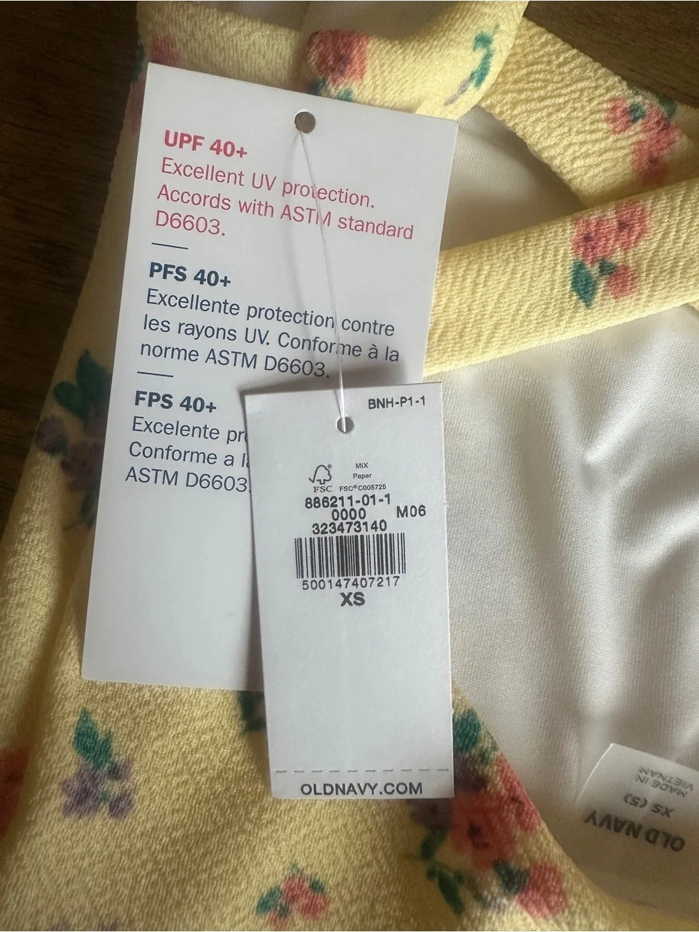 Old Navy Kids Yellow One-Piece Swimsuit with Pink & Purple Floral Print